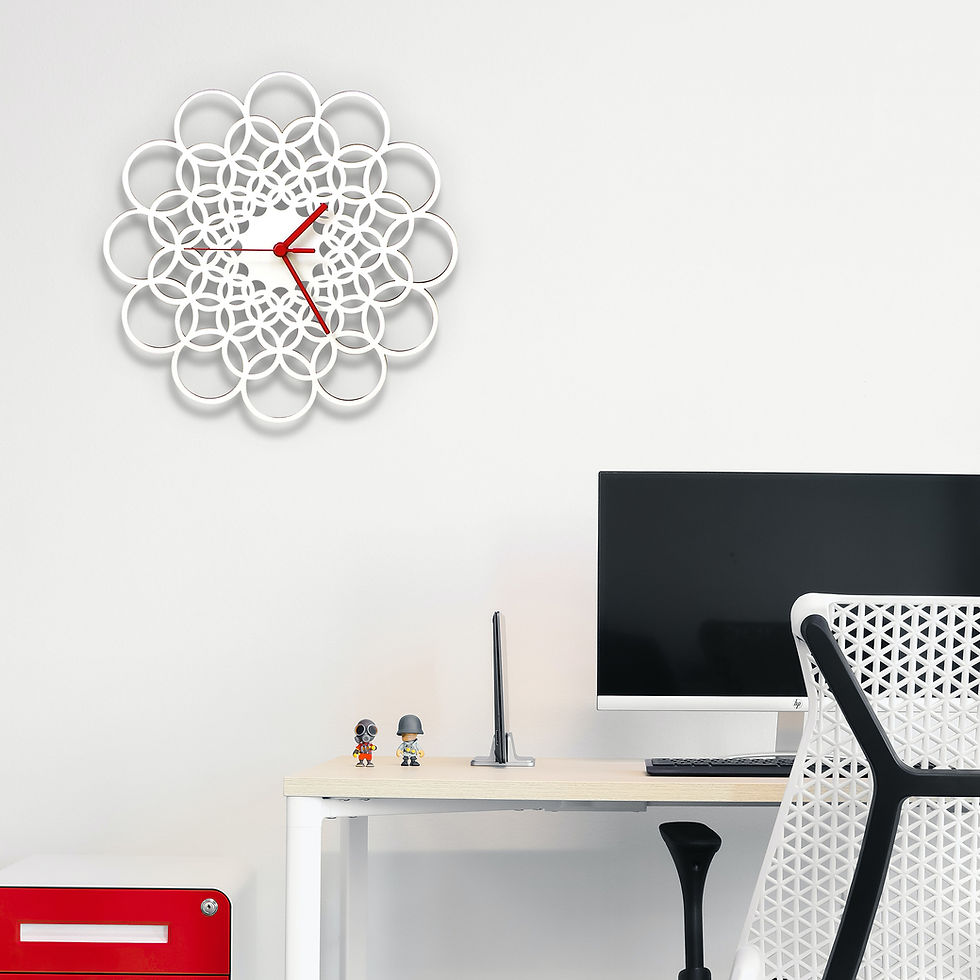 Thumbnail: Geometric pattern Rings white wall clock - on white wall