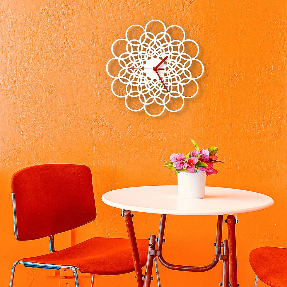 Thumbnail: Geometric pattern Rings white wall clock - over a coffe table