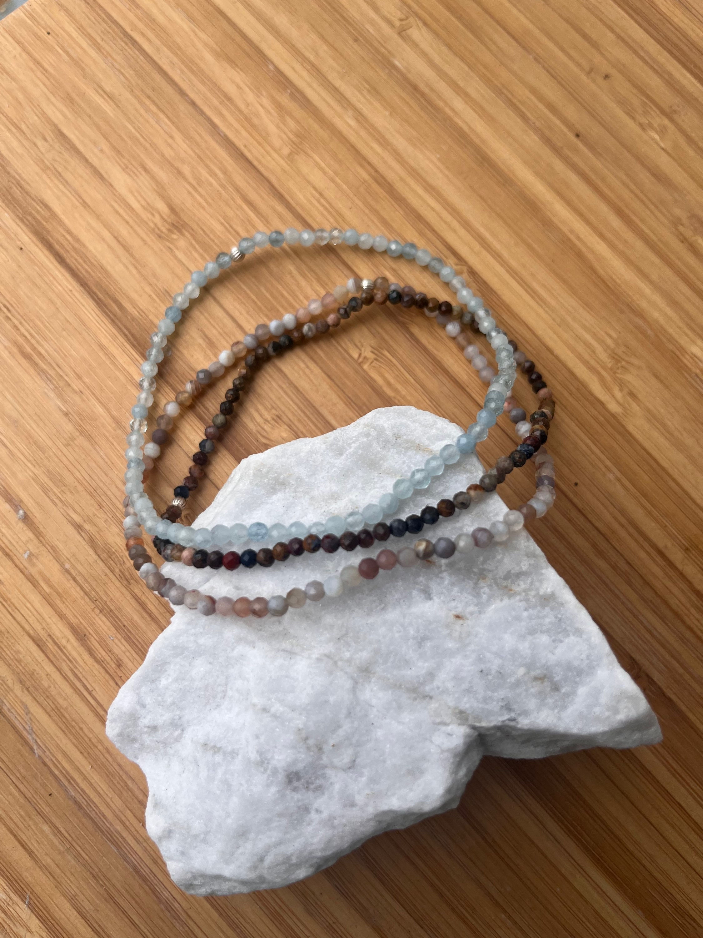 Jaspis, Aquamarin, Botswana Achat Fusskette