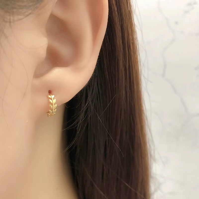 Thumbnail: 925 Sterling Silver Minimalist 18K Gold Plated Leaf Stud Earrings for Women Char