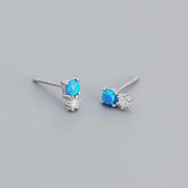 Thumbnail: Sterling Silver Minimalist Sparkling Opal Zircon Mini Small Stud Earrings