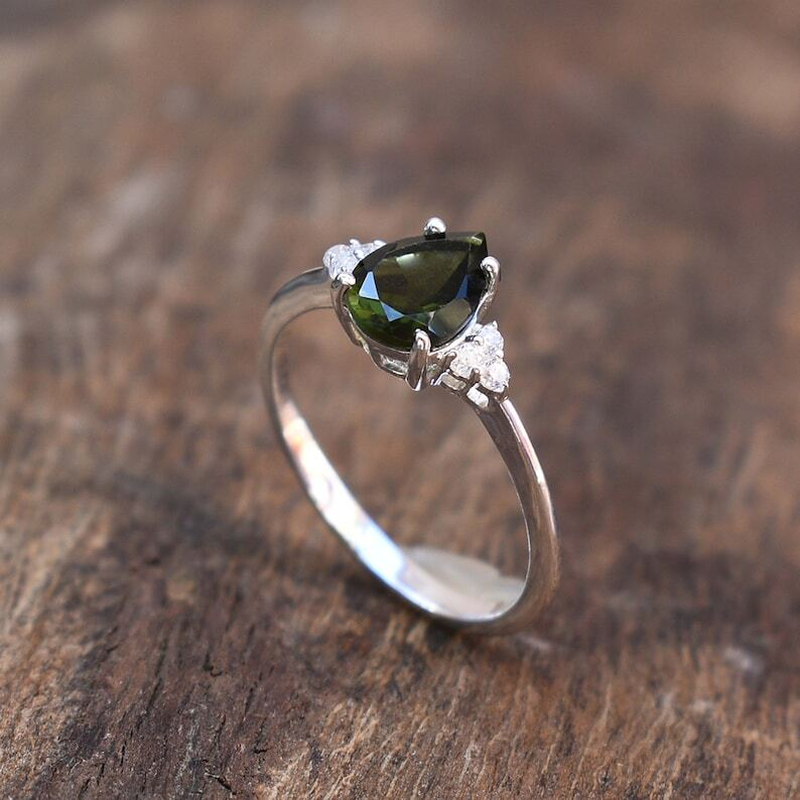 Thumbnail: 1.10 ct Green Pear Cut Tourmaline and White Topaz in Sterling Silver