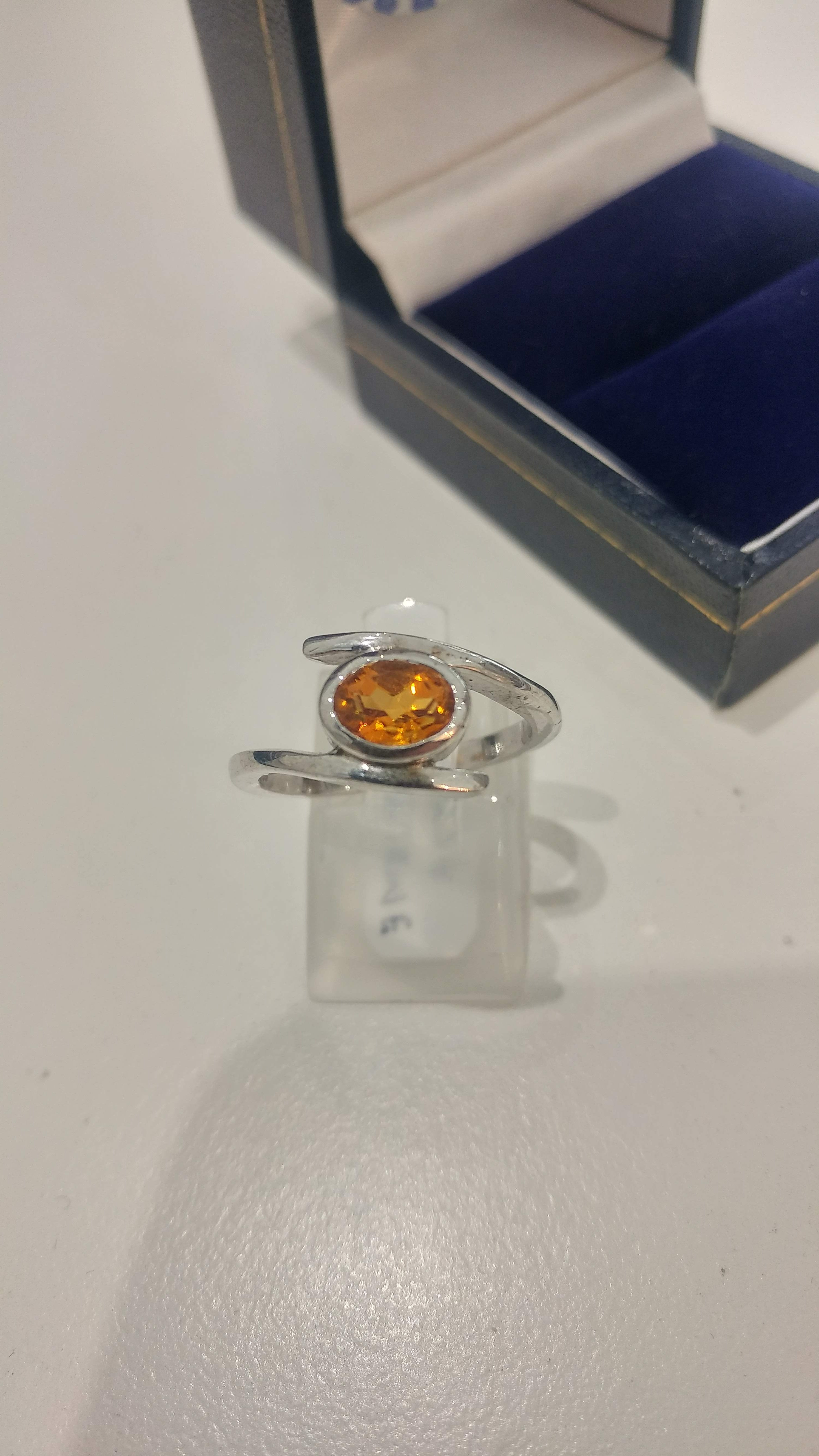 Citrine Oval cut 7x5 mm bezel set Sterling Silver ring