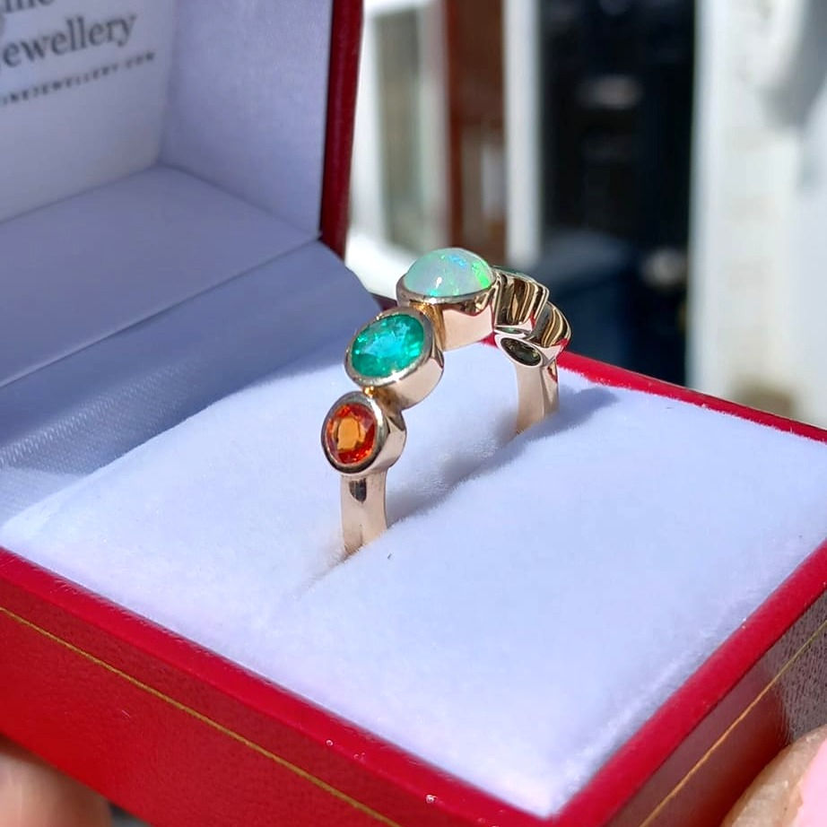 Thumbnail: Family Birthstone Ring Custom Made 9k yellow gold gemstones