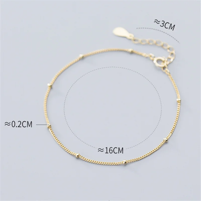 Thumbnail: Minimalist Sterling Silver Round Bead Link Chain Charm Bracelet