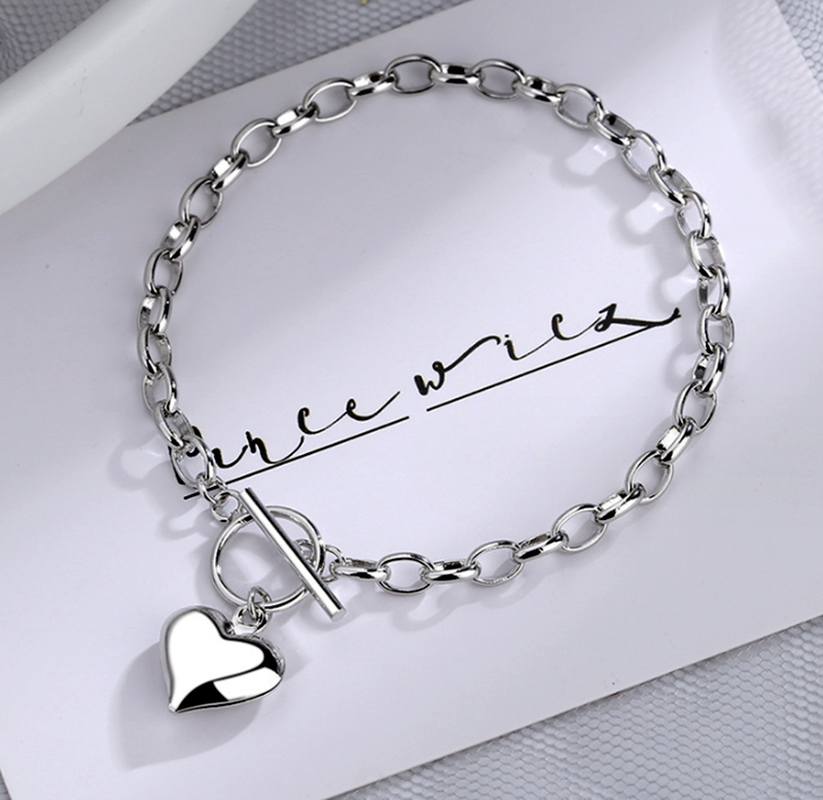 Thumbnail: Heart Pendant 925 Sterling Silver Plated Chain Necklace Bracelet Women Jewellery