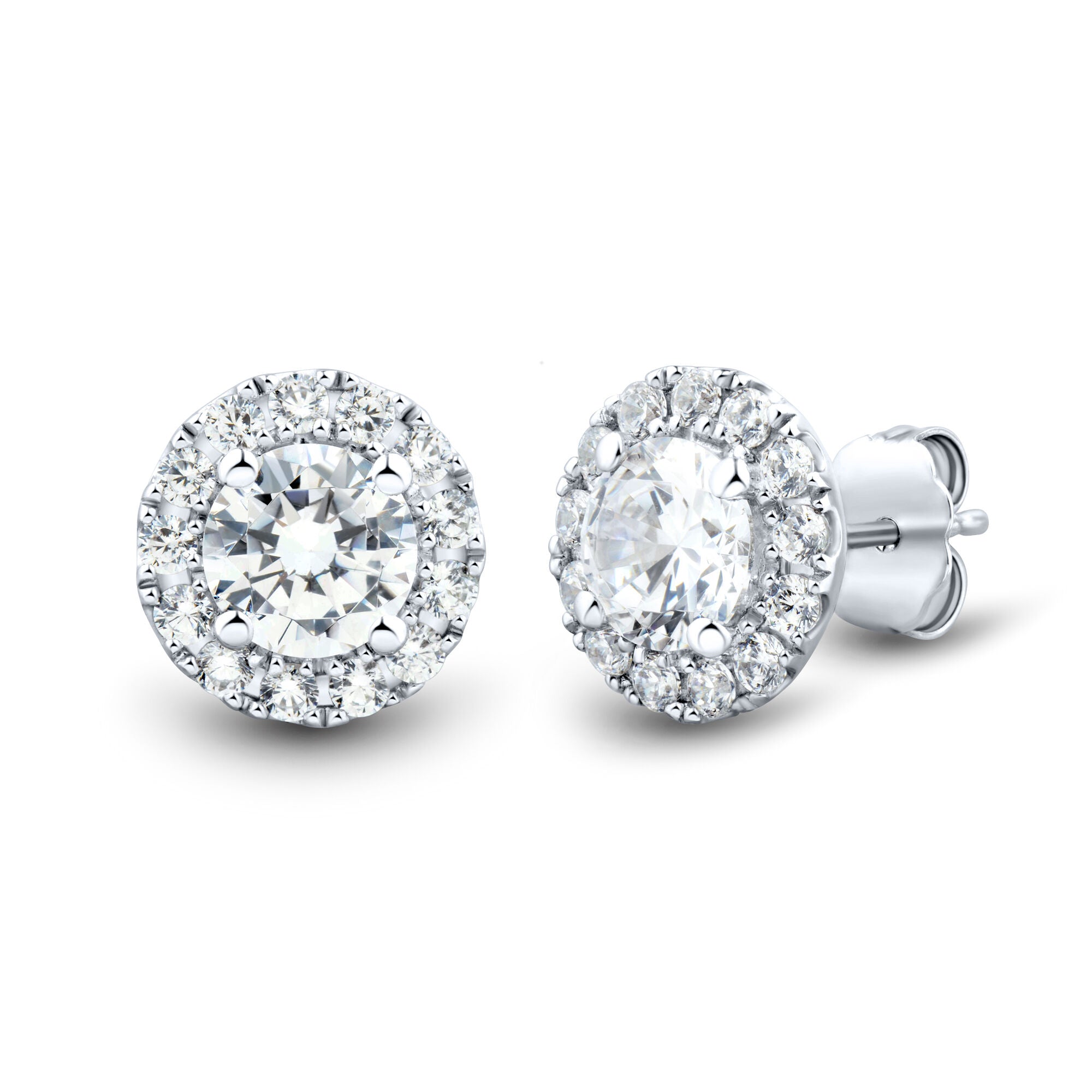 Diamond Halo Stud Earrings in 14K White Gold