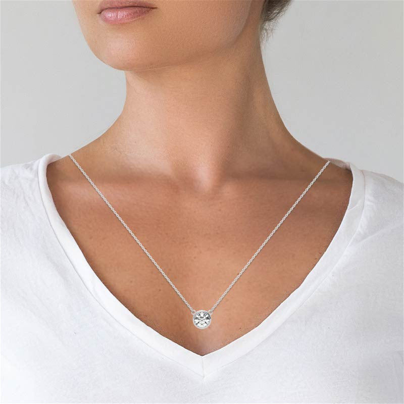 Thumbnail: AGI Certified 2ct Round Brilliant Lab Grown Diamond Bezel Pendant in 14K Gold