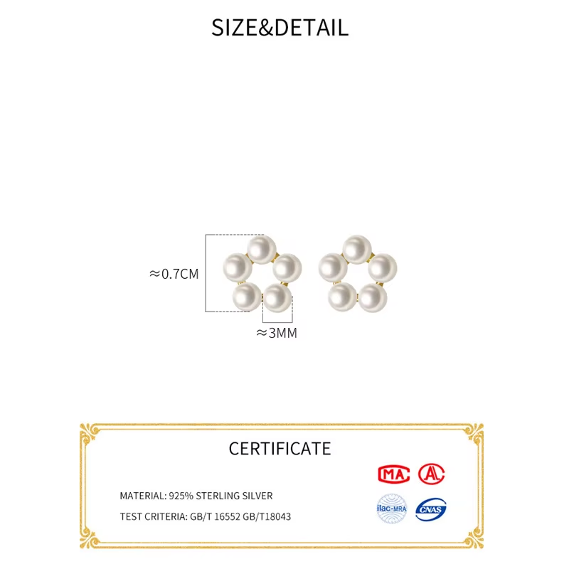 Thumbnail: Flower Stud Earrings Sterling Silver with Faux Pearls