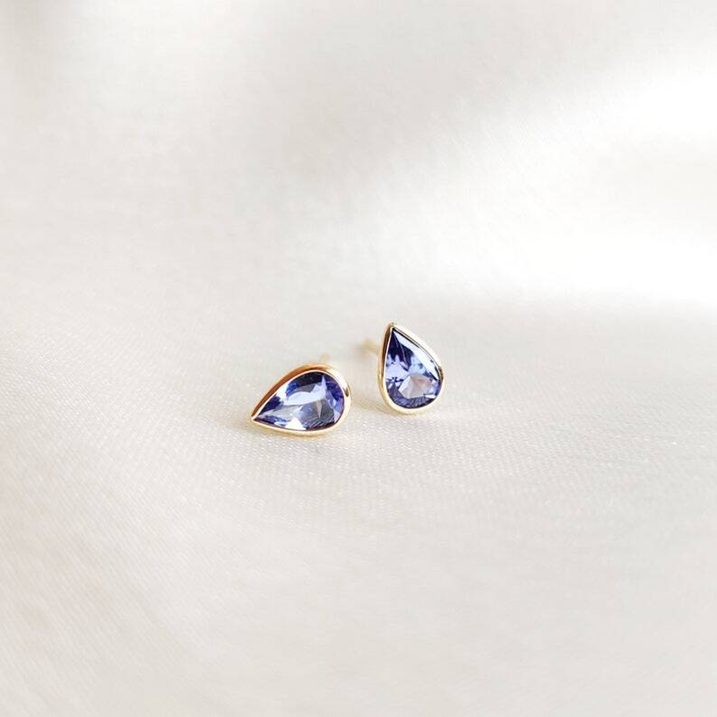 Thumbnail: 10K Yellow Gold Tanzanite Minimalist Tiny Stud Earrings