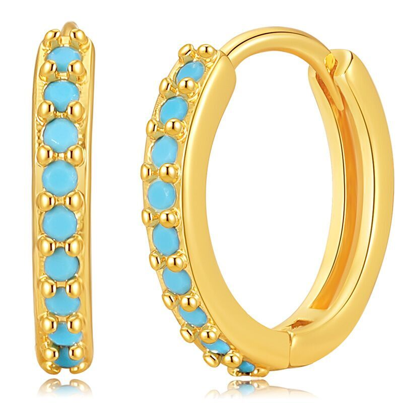 Thumbnail: Fashion Turquoise 18K Gold Plated Hoop Earrings