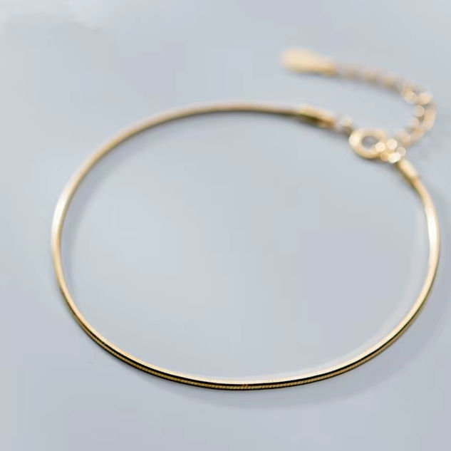 Thumbnail: Minimalist Golden Snake Chain Charm Bracelet Sterling Silver
