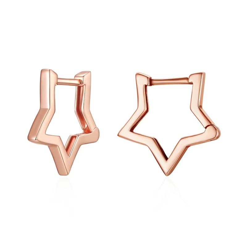 Thumbnail: Sterling Silver Hollowed Star Ear Huggie Earrings