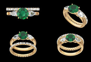 Emerald and Diamond Engagement ring and Diamond Wedding ring