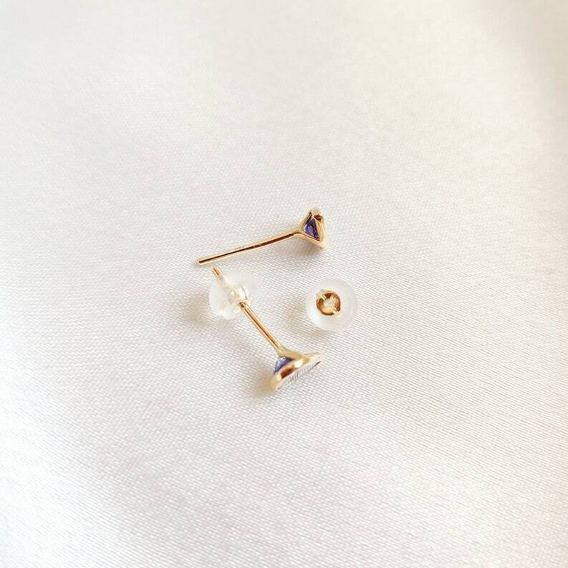 Thumbnail: 10K Yellow Gold Tanzanite Minimalist Tiny Stud Earrings