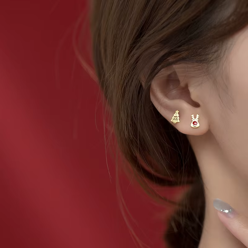 Thumbnail: Silver Earrings Small Christmas Set Studs