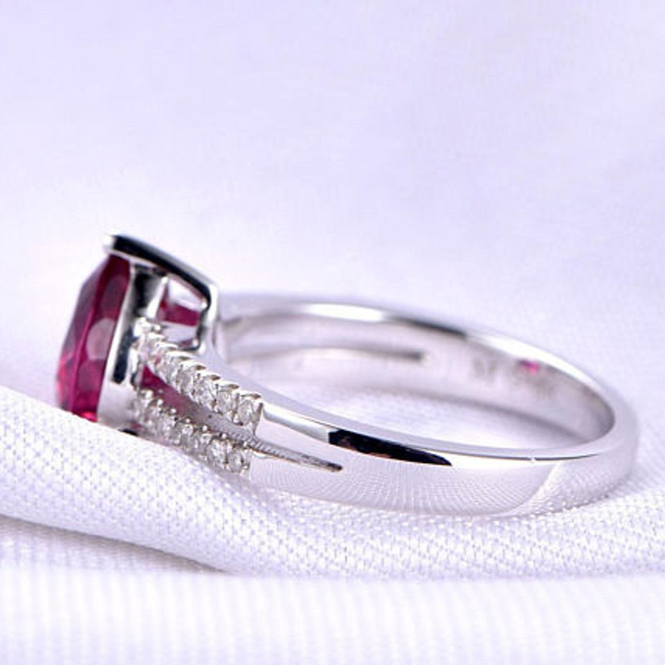 Thumbnail: 1.46 cts Pink Pear Tourmaline and Diamond Split Shank 14K White Gold Ring