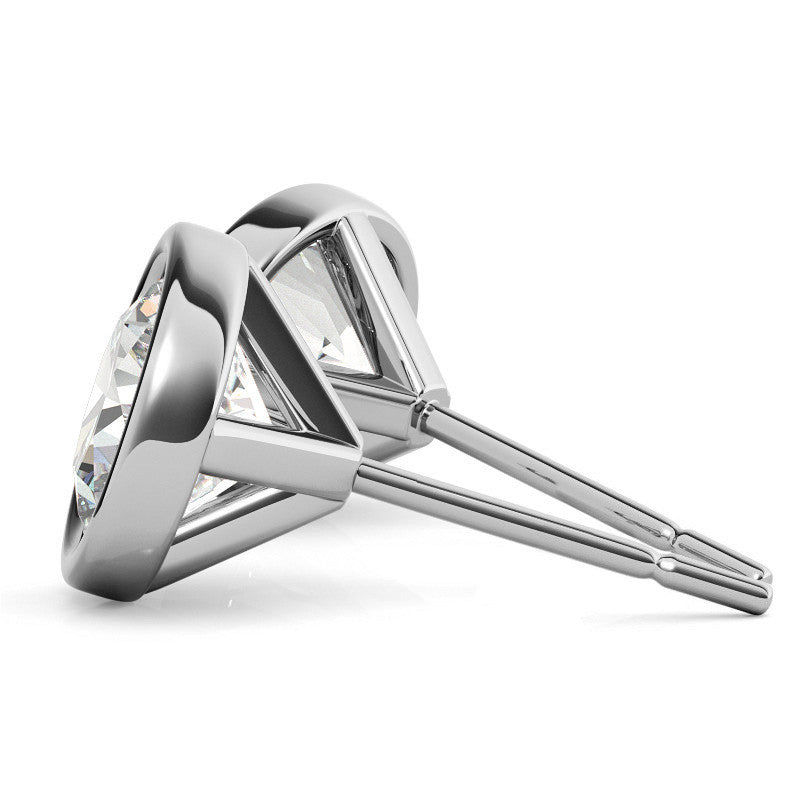Thumbnail: 4ct Lab Grown Diamond Bezel Martin Stud Earrings in 14K White or Yellow Gold
