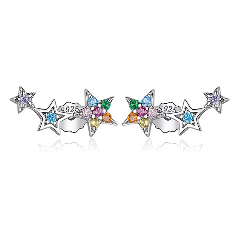 Thumbnail: Rainbow Multiple Crystal Star Stud Earrings 925 Sterling Silver Earrings for Wom