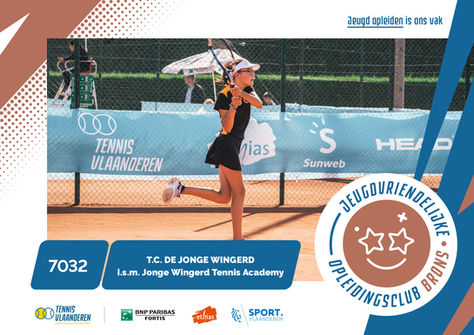 Jonge Wingerd behaalt naast 'Jeugdvriendelijke Tennisclub' ook het label 'Opleidingsclub Brons'.