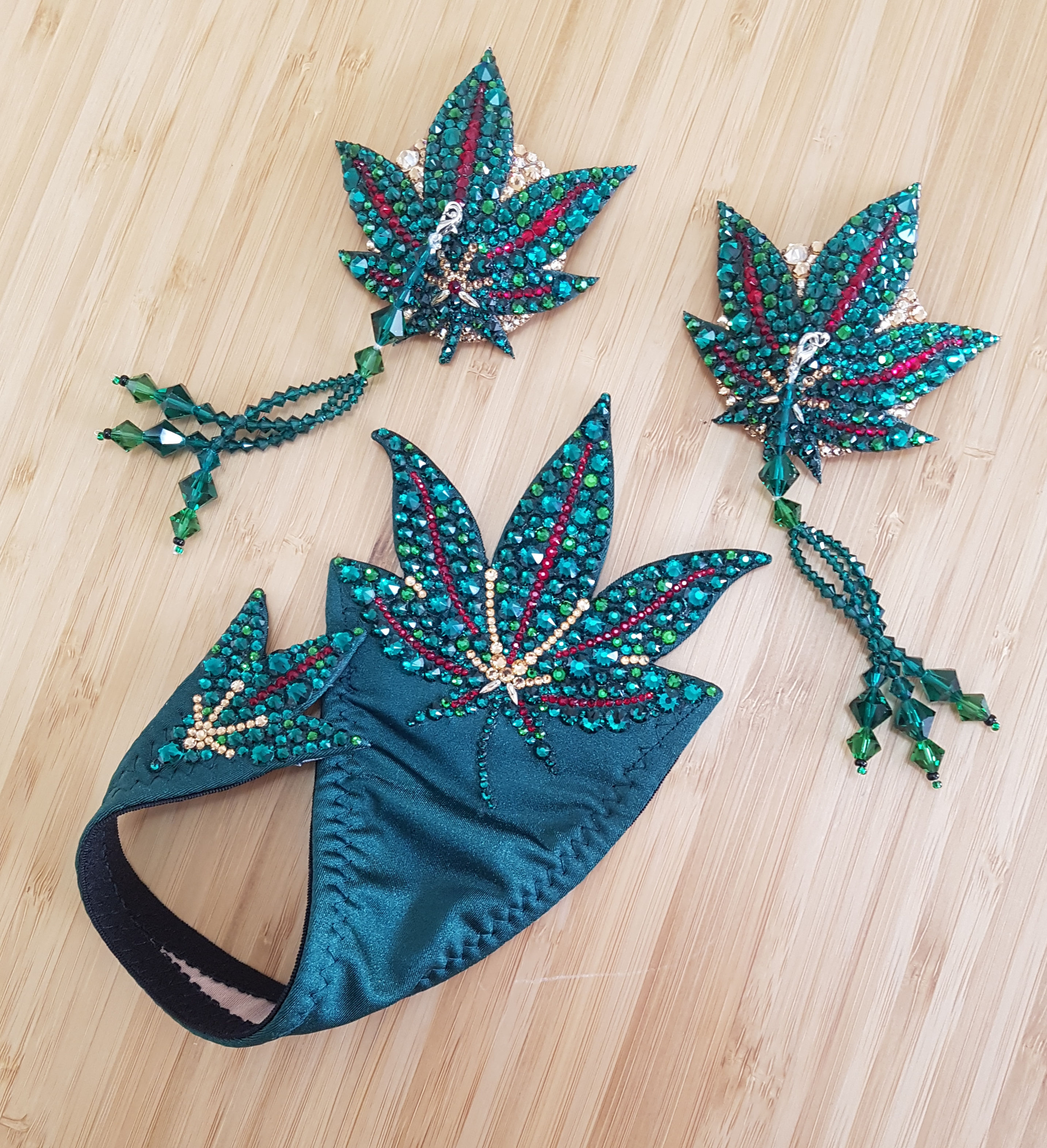 CANNABIS Embellished Pastie & Eugie Set (Browse-Only Listing)