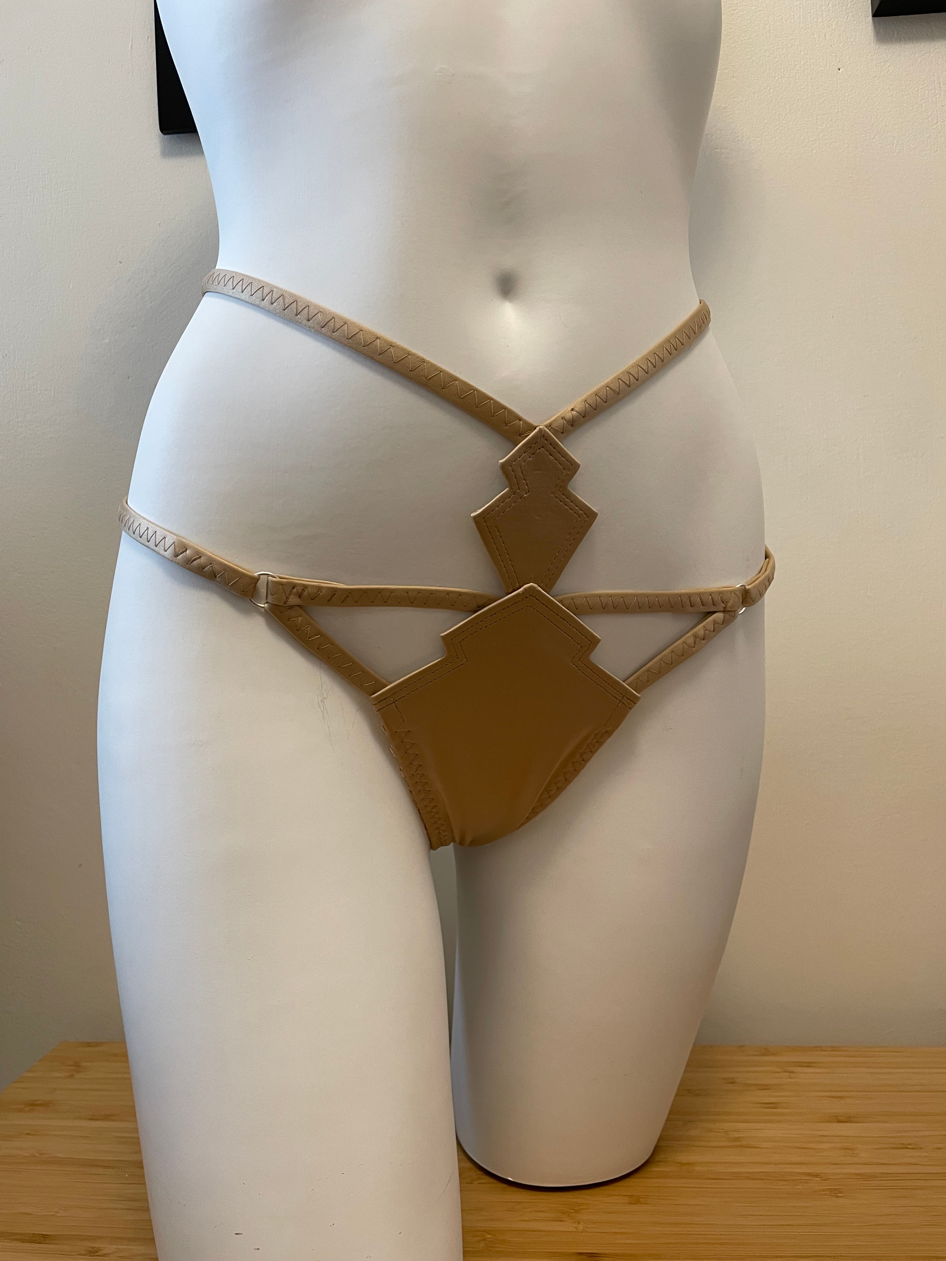 Double Deco G-String in Beige Front View