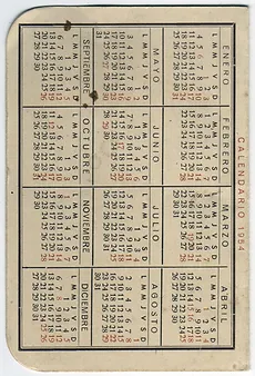 1954 Calendarios calendario 1954