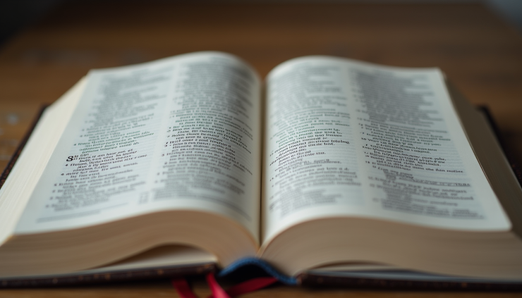 Eye-level view of an open Bible with highlighted verses about love and obedience