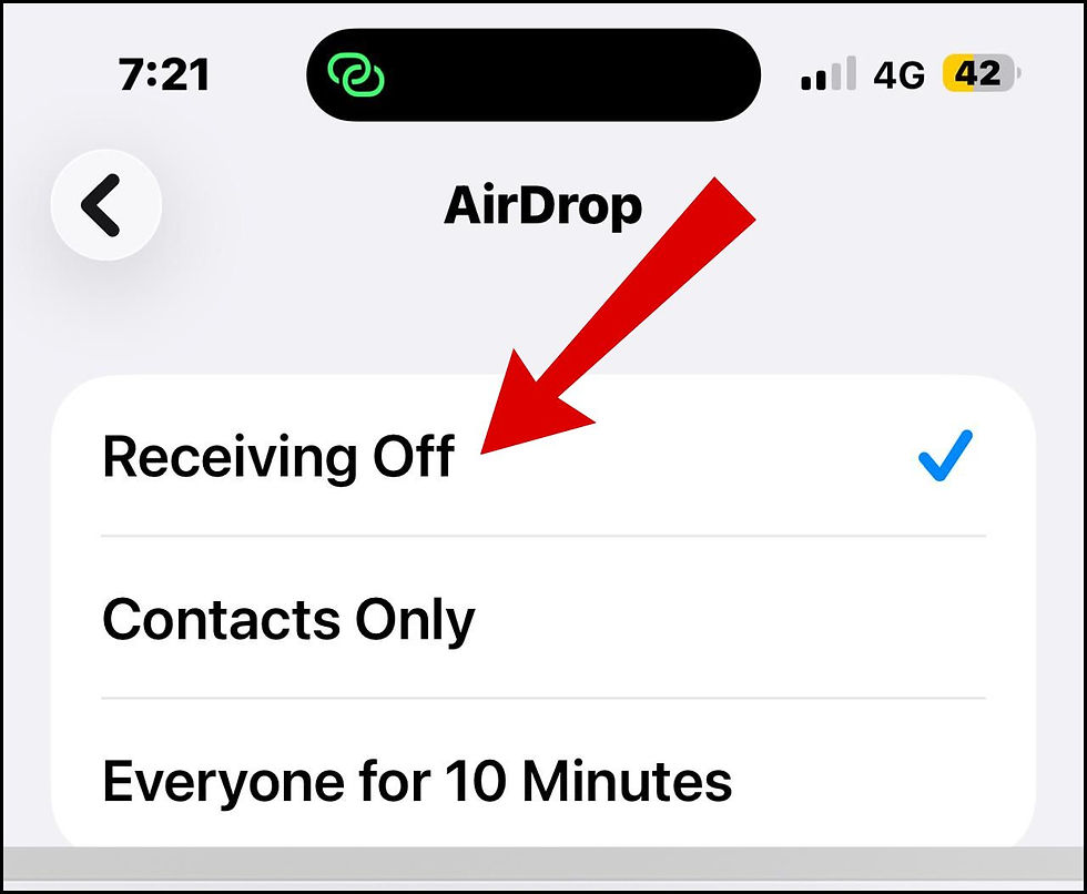 iPhone AirDrop receiving Off