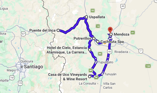 trecho percorrido de carro na região de Mendoza