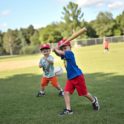Children playing tee ball with a baseball and bat..jpg