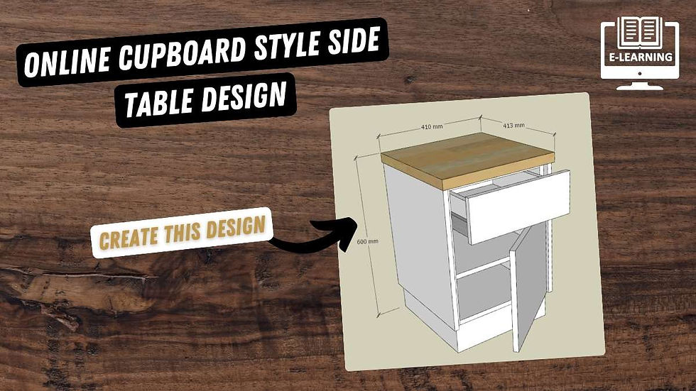 Online Cupboard Style Side Table Design Course. Technical drawing of the cabinet project for cutting list generation