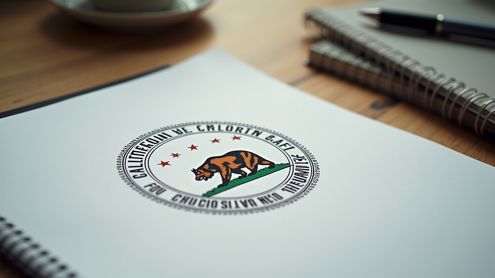 Close-up view of a California state seal on a legal document