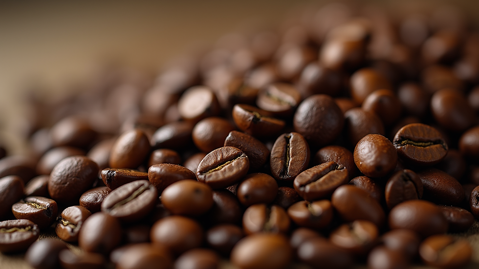 Close-up de grãos de café torrados em diferentes níveis