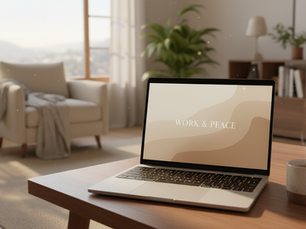 Eye-level view of a laptop on a desk with a calm room background