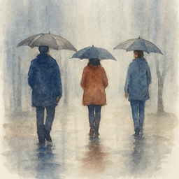 people in the rain painting