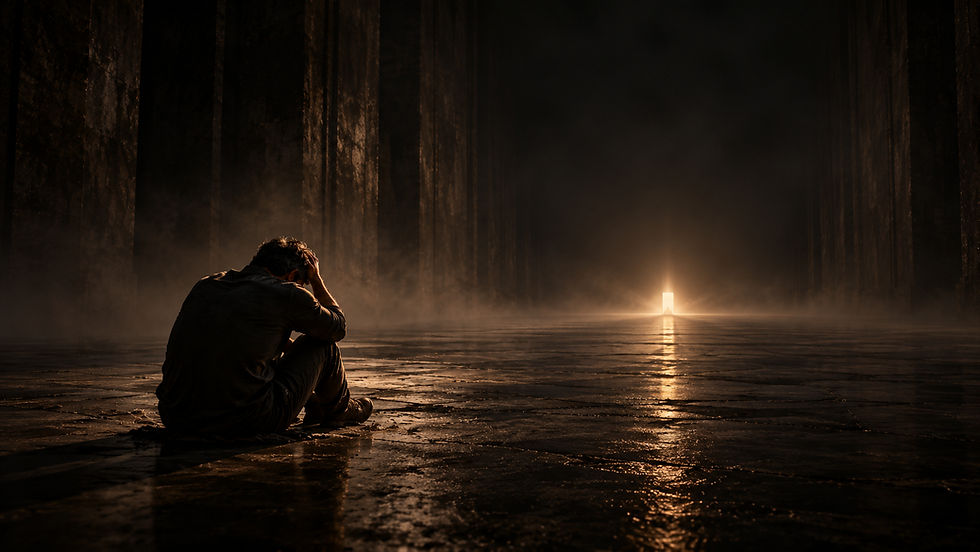Conceptual depiction of an intense psychedelic experience characterized by fear, emptiness and spiritual isolation.