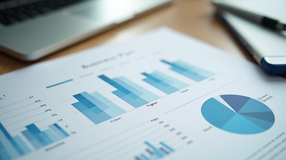Close-up view of a business plan document with financial charts