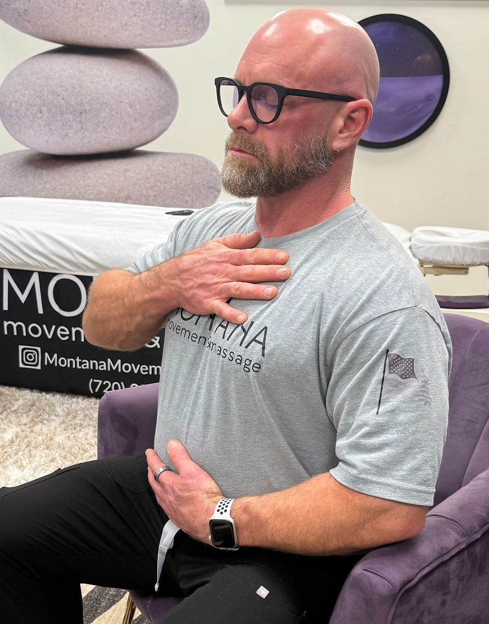 Deep breathing exercise for Winter Desk Body relief - engages core, opens ribs, and reduces neck and back tension from prolonged sitting.