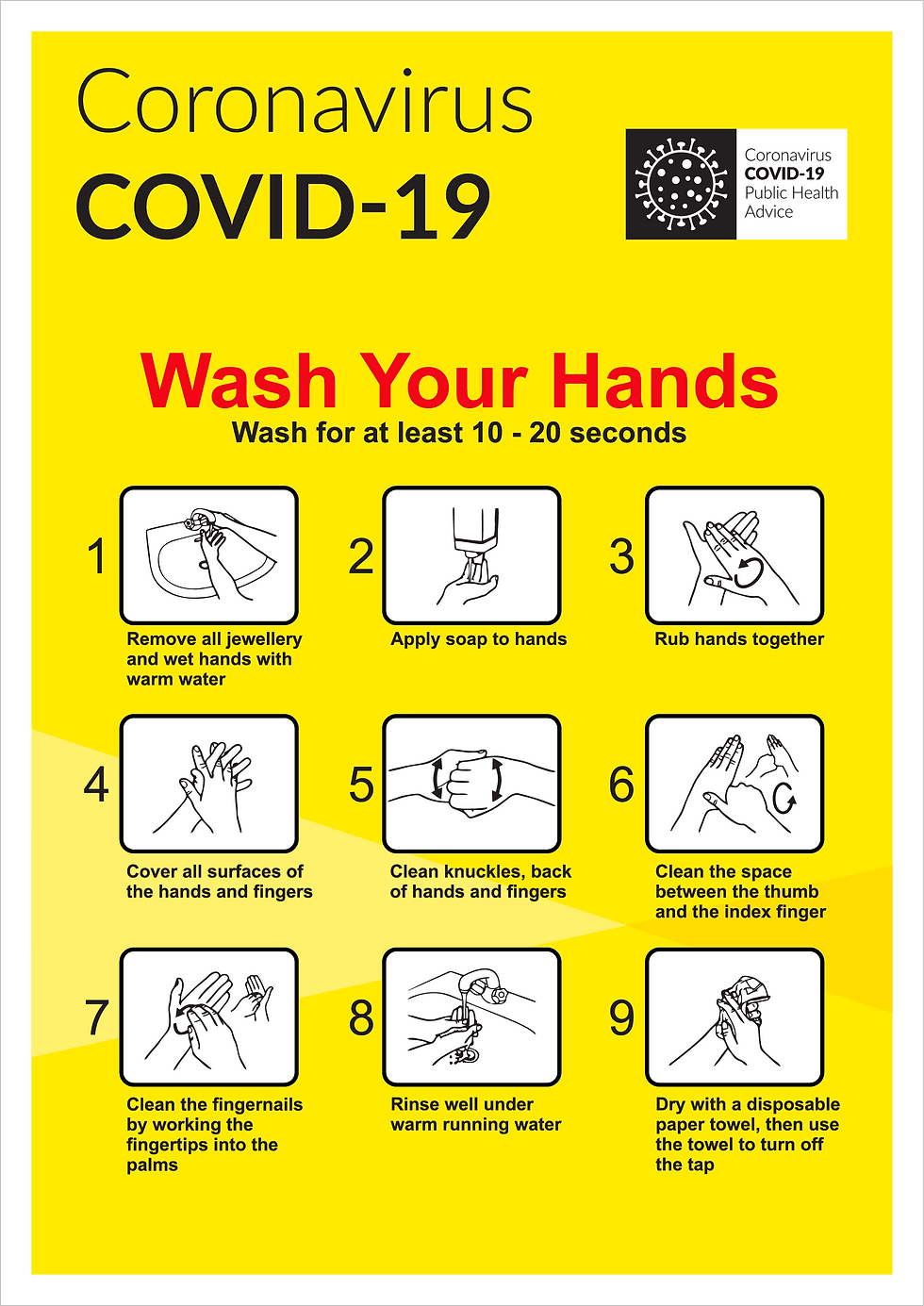 CoVid-19 Wash Hands Guide – A3 corriboard