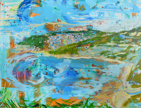 Semi Abstract palette knife painting of Devon - Dorset border, Jurassic Coast, South West England.