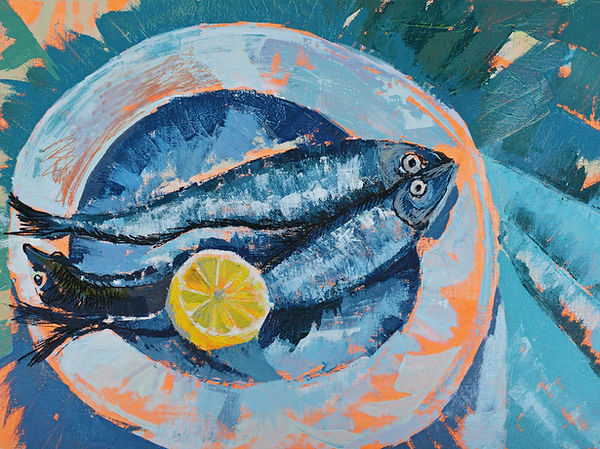 Fish on a plate cadmium yellow