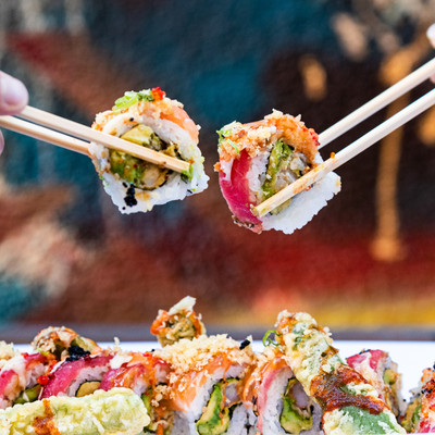 Colorful sushi rolls at Raw Sushi Bistro