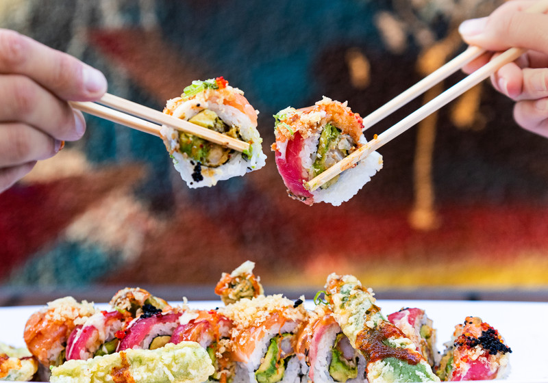 Colorful signature sushi rolls at Raw Sushi Bistro Stockton