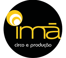 Num circulo preto, escrito em amarelo Imã, o pingo do I, é um formado por círculos concêntricos em preto, branco .