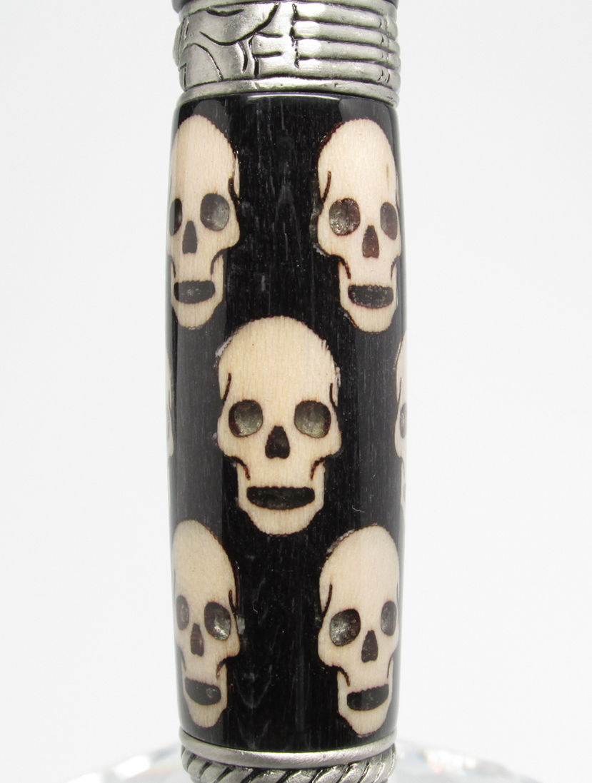 Thumbnail: Skull Pen with Inlaid Skull and Bones Wood Pen