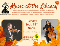 Sitka Music at the Library Tuesday Sept. 15th at noon