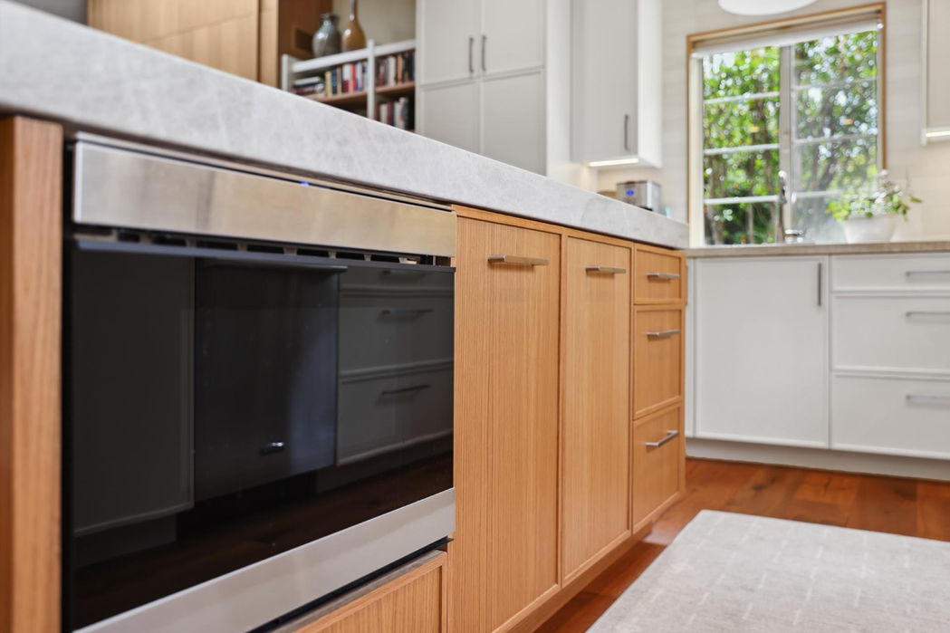 Euro style cabinets embedded in a kitchen island in a full home remodel project in Davis, CA.