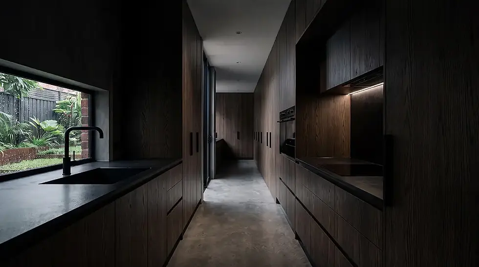 One point perspective architectural photography shot of modern Sacramento kitchen for desi