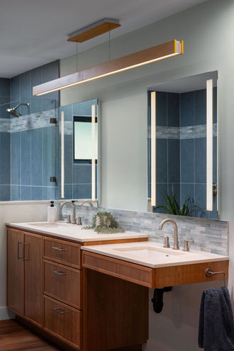 Davis master bath ADA remodel — vanity close-up with wood cabinetry